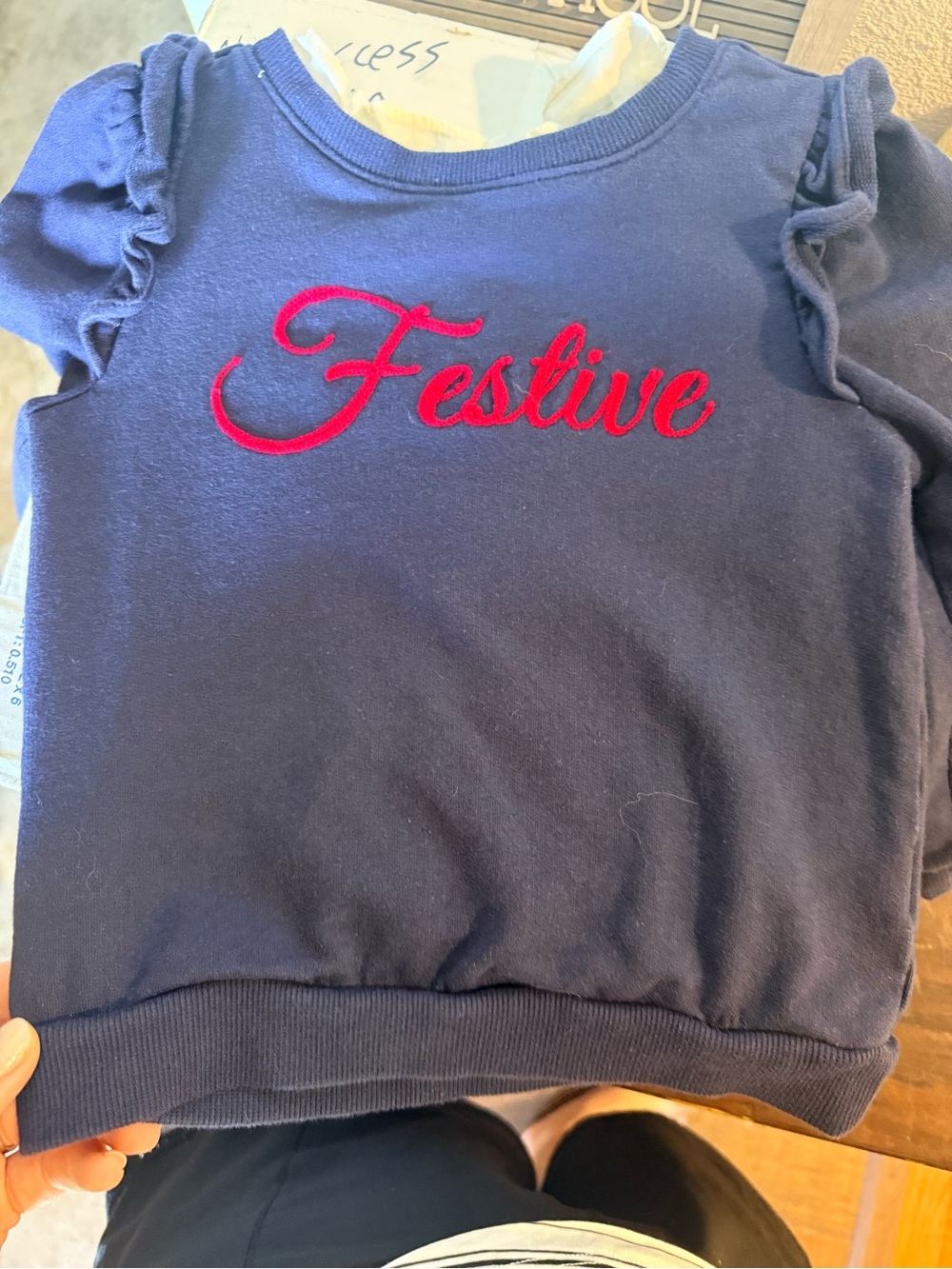 Janie and Jack Navy Sweatshirt with Red 'Festive' Script Sz 3 toddler